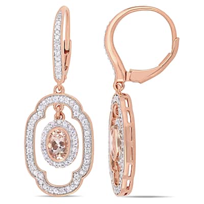 Miadora Rose Plated Sterling Silver Morganite White Sapphire 1/10ct TDW Diamond Earrings
