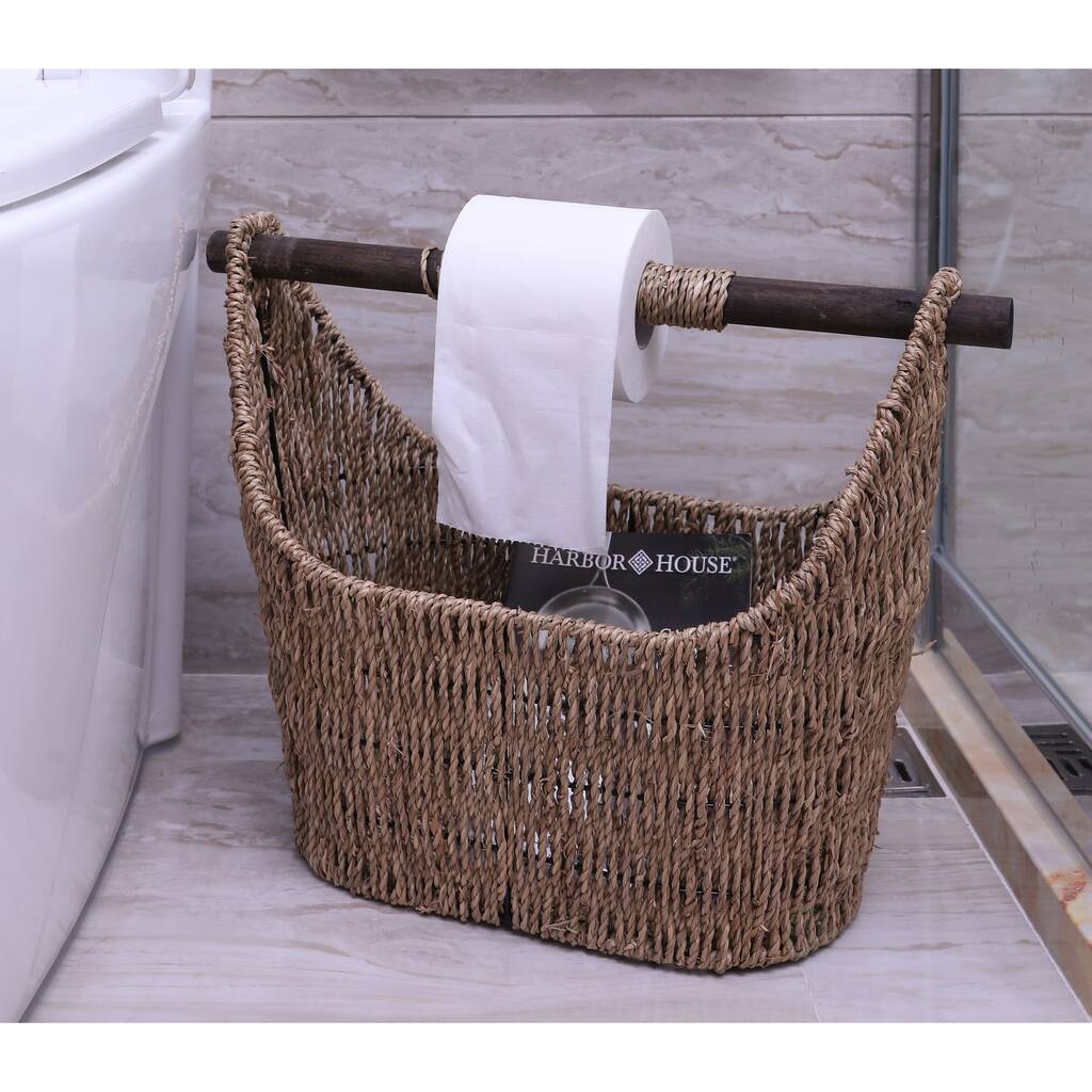 Vintiquewise Seagrass Decorative Bathroom Basket – Handwoven Magazine Rack, Storage Organizer - Brown