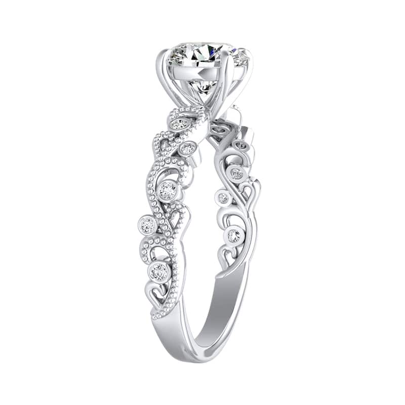 Auriya 14k Gold Vintage Carved 1/2ctw Round Diamond Engagement Ring