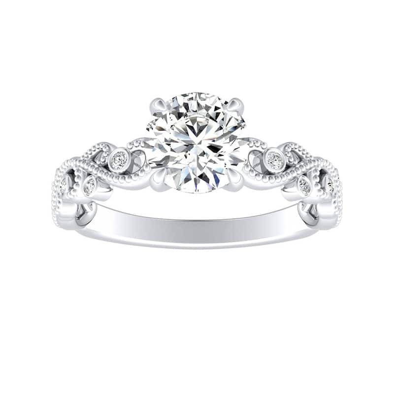 Auriya 14k Gold Vintage Carved 1/2ctw Round Diamond Engagement Ring - 6 - White