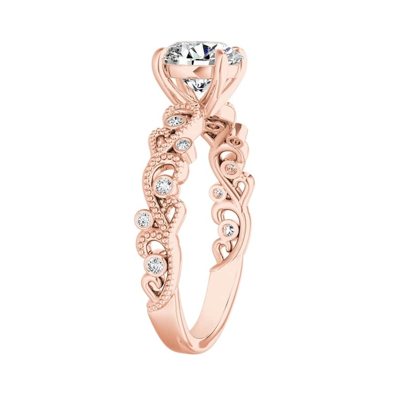 Auriya 14k Gold Vintage Carved 1/2ctw Round Diamond Engagement Ring