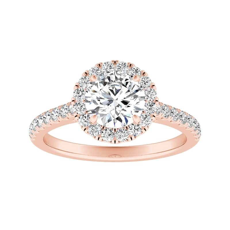 Auriya 14k Gold Classic 9/10cttw TDW Round Halo Diamond Engagement Ring (G-H, VS1-VS2) - 7.5 - Rose