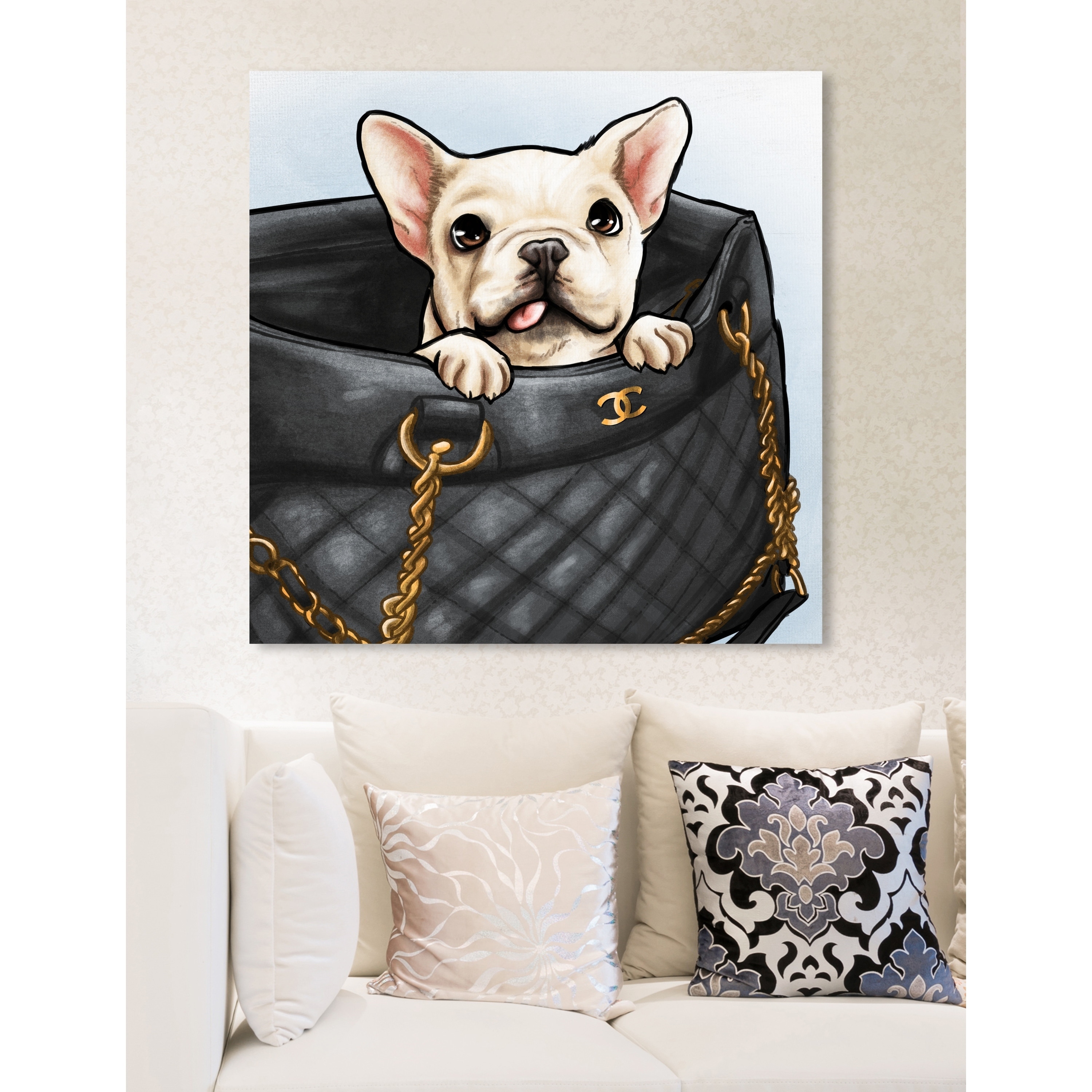 Oliver Gal Peek A Boo Frenchie Fashion And Glam Wall Art Canvas Print Black White Overstock 23386921