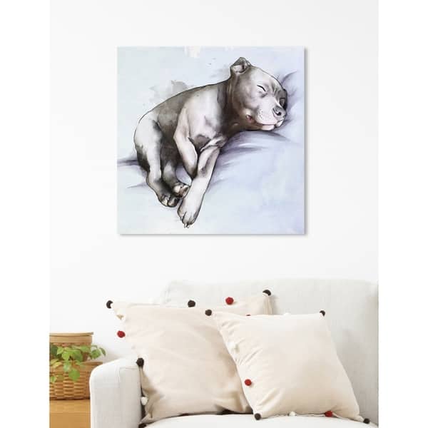 Shop Oliver Gal Sleeping Pitbull Animals Wall Art Canvas Print Gray Blue Overstock 23386992