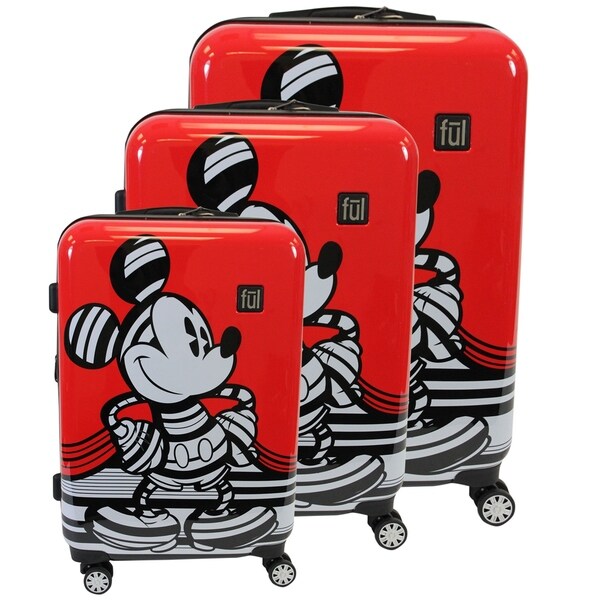 Shop Ful Disney Striped Mickey Mouse Hard Sided Luggage Set Red 29 25 21 Overstock