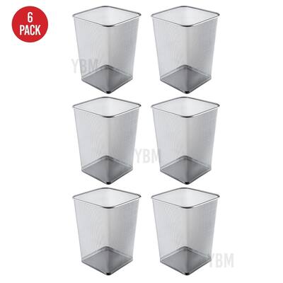 Ybm Home Steel Silver Mesh Square Open Top Waste Basket Wire Bin Trash Can for Office Kitchen Bathroom Home 5 Gallon 6 Pack
