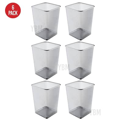 Ybm Home Steel Silver Mesh Square Open Top Waste Basket Wire Bin Trash Can for Office Kitchen Bathroom Home 5 Gallon 6 Pack