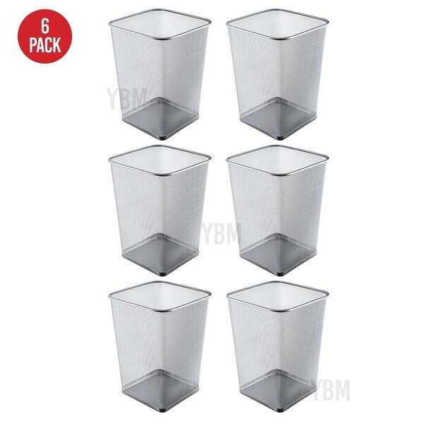 Ybm Home Steel Silver Mesh Square Open Top Waste Basket Wire Bin Trash Can for Office Kitchen Bathroom Home 5 Gallon 6 Pack
