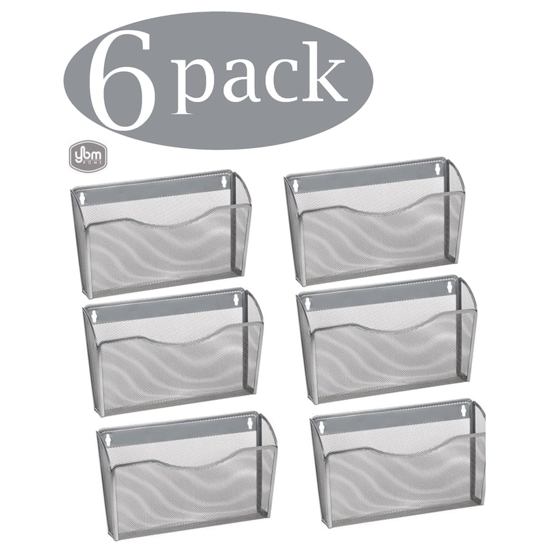 Ybm Home Single Pocket Office Mesh Wall Mount Hanging File Holder Organizer Silver 13.1 in. L 3.75 in. W 8.5 in L 6 Pack