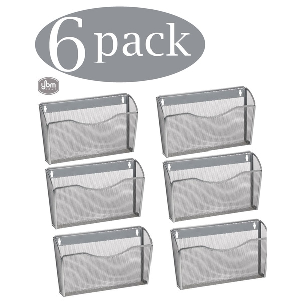 Ybm Home Single Pocket Office Mesh Wall Mount Hanging File Holder Organizer Silver 13.1 in. L 3.75 in. W 8.5 in L 6 Pack