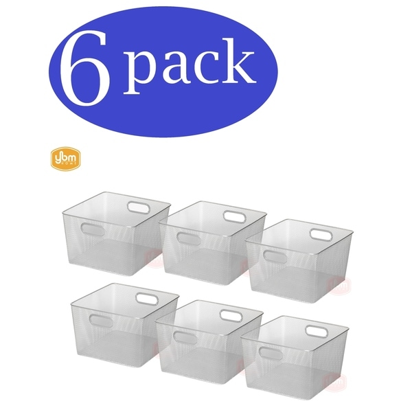 Ybm Home Wire Mesh Open Bin Shelf Storage Basket Kitchen Pantry Organizer Silver Upper: 10 in. L x 9 in. W x 6 in. H 6 Pack