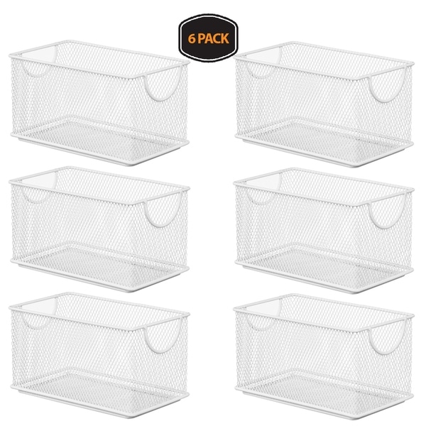 Ybm Home Household Wire White Mesh Open Bin Shelf Storage Basket Organizer Upper: 7.75 in. L x 4.3 in. W x 4.3 in. H 6 Pack