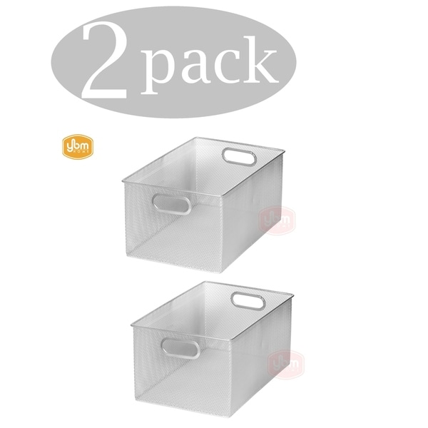 Ybm Home Wire Mesh Open Bin Shelf Storage Basket Kitchen Pantry Organizer Silver Upper: 13.3 in. L x 8.5 in W x 6.5 in. H 2 Pack