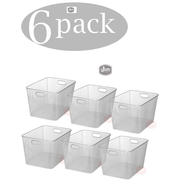 Ybm Home Wire Mesh Open Bin Shelf Storage Basket Kitchen Pantry Organizer Silver Upper: 15 in. L x 12 in. W x 10.8 in. H. 6 Pack
