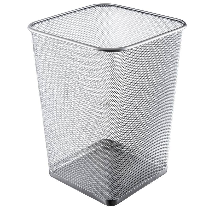 Ybm Home Steel Silver Mesh Square Open Top Waste Basket Wire Bin Trash Can for Office Kitchen Bathroom Home Capacity 5 Gallon