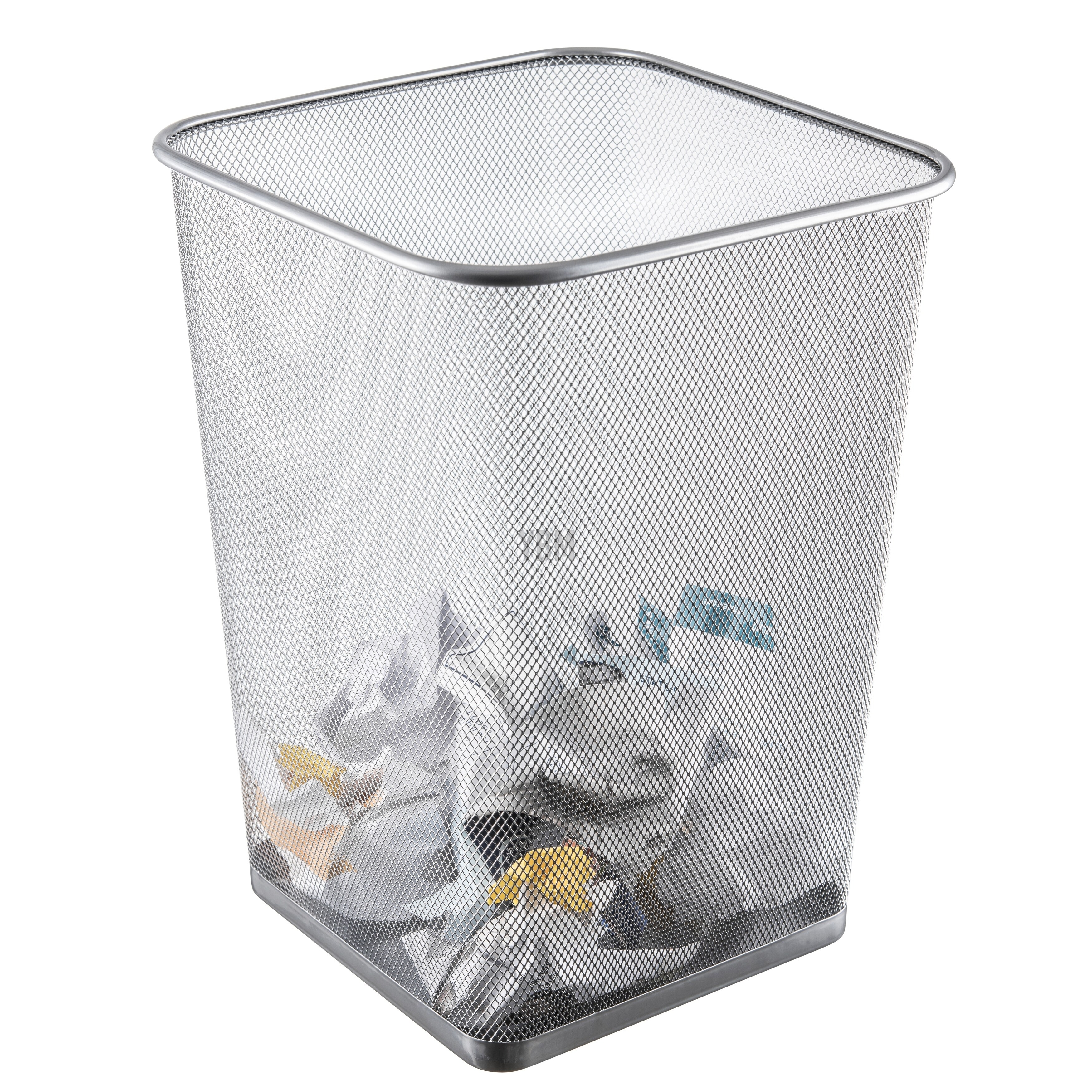 Steel Mesh Silver  Rectangular Open Top Waste Basket Bin Trash Can 8x12x12 2042 