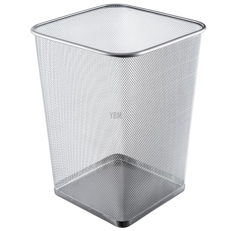 Ybm Home Steel Silver Mesh Square Open Top Waste Basket Wire Bin Trash Can for Office Kitchen Bathroom Home Capacity 5 Gallon