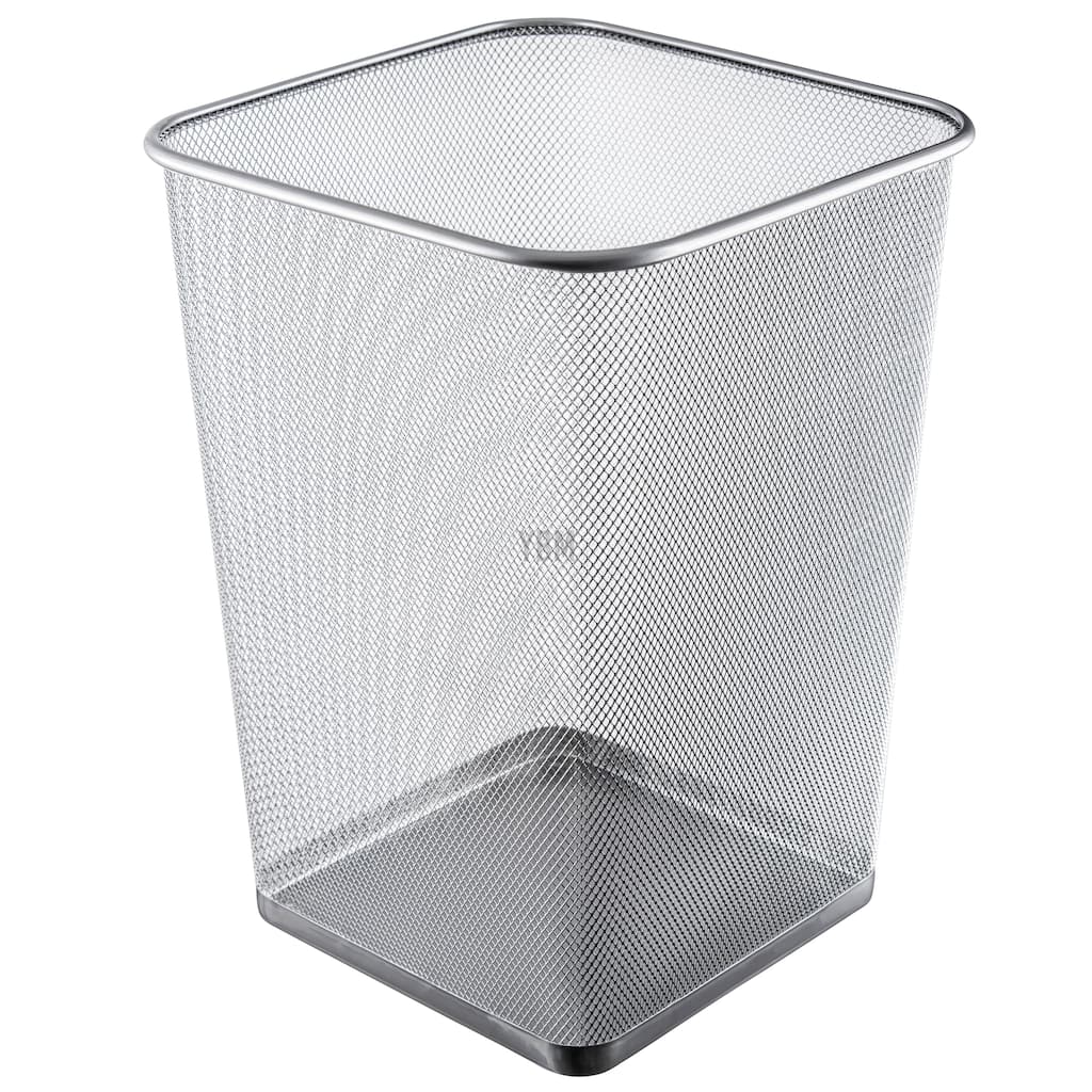 Ybm Home Steel Silver Mesh Square Open Top Waste Basket Wire Bin Trash Can for Office Kitchen Bathroom Home Capacity 5 Gallon