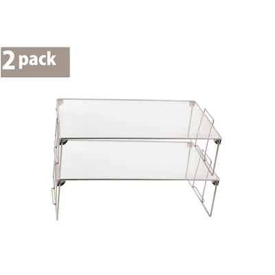 Ybm Home Stackable Mesh Shelf Silver Storage Rack for Kitchen/Office Wire Organizer 22 In. L x 12 In. W x 6.5 In. H 2 Pack
