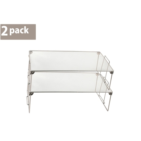Ybm Home Stackable Mesh Shelf Silver Storage Rack for Kitchen/Office Wire Organizer 22 In. L x 12 In. W x 6.5 In. H 2 Pack