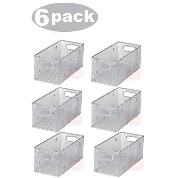 Ybm Home Wire Mesh Open Bin Shelf Storage Basket Kitchen Pantry Organizer Silver Upper: 11 in. L x 5.1 in. W x 5 in. H 6 Pack