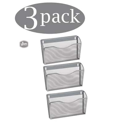 Ybm Home Single Pocket Office Mesh Wall Mount Hanging File Holder Organizer Silver 13.1 in. L 3.75 in. W 8.5 in L 3 Pack