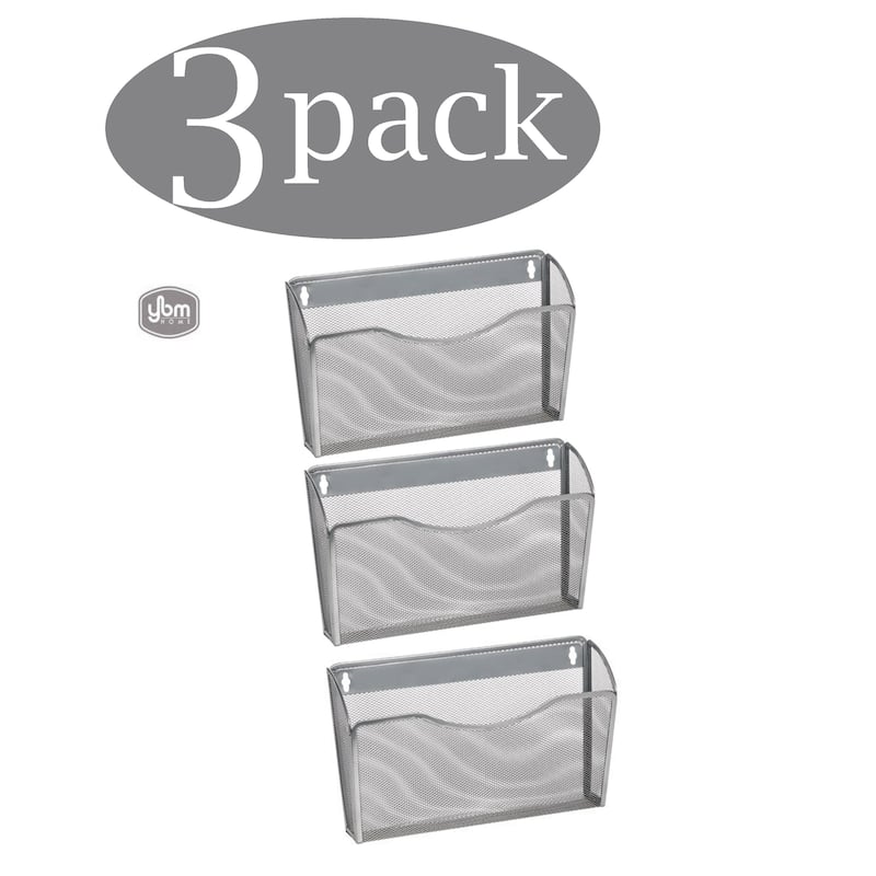 Ybm Home Single Pocket Office Mesh Wall Mount Hanging File Holder Organizer Silver 13.1 in. L 3.75 in. W 8.5 in L 3 Pack