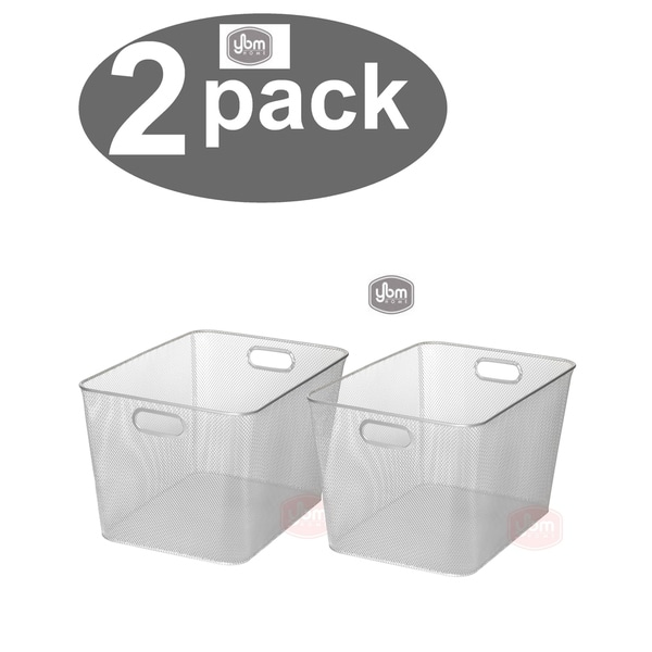 Ybm Home Wire Mesh Open Bin Shelf Storage Basket Kitchen Pantry Organizer Silver Upper: 14 in. L x 10 in. W x 8.8 in. H 2 Pack