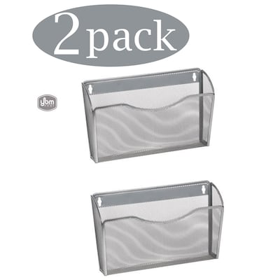 Ybm Home Single Pocket Office Mesh Wall Mount Hanging File Holder Organizer Silver 13.1 in. L 3.75 in. W 8.5 in L 2 Pack