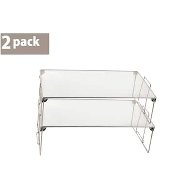 YbmHome Stackable Mesh Shelf Silver Storage Rack for Kitchen/Office Wire Organizer 16.25 In. L x 10 In. W x 5 In. H 2 Pack
