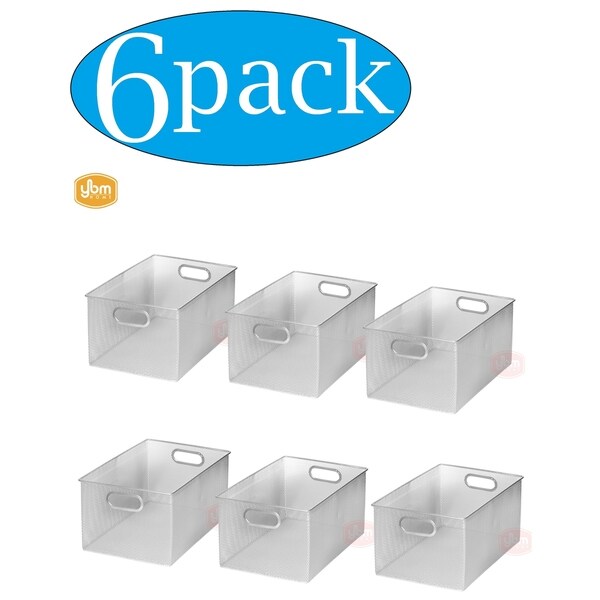 Ybm Home Wire Mesh Open Bin Shelf Storage Basket Kitchen Pantry Organizer Silver Upper 13.3 in. L x 8.5 in. W x 6.5 in. H 6 Pack