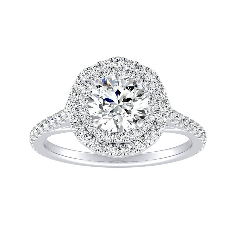 Auriya 14k Gold Unique 1 carat TW Round Double Halo Diamond Engagement Ring (G-H, VS1-VS2)