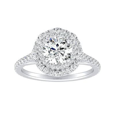 Auriya 14k Gold Unique 1 carat TW Round Double Halo Diamond Engagement Ring (G-H, VS1-VS2)