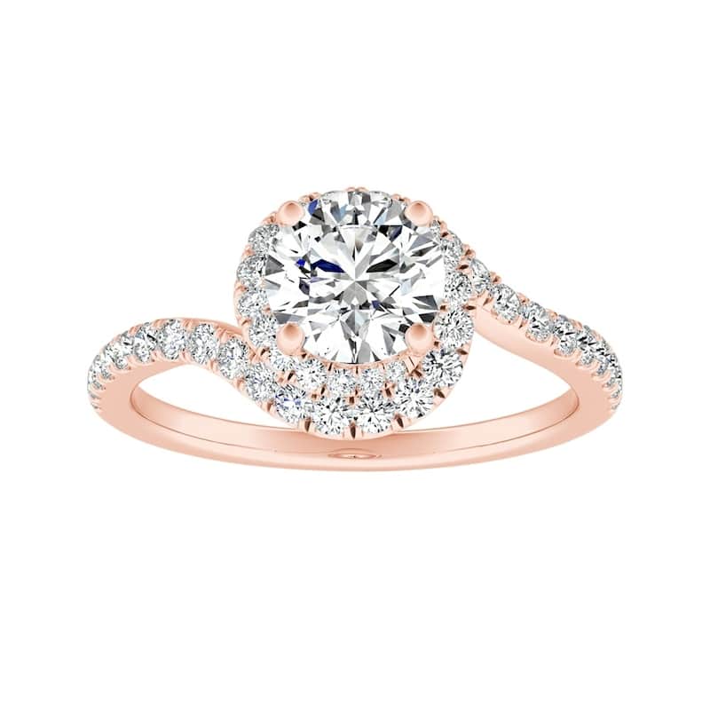 Auriya 14k Gold Round 1 carat TW Swirled Halo Diamond Engagement Ring (G-H, VS1-VS2) - 5.5 - Rose