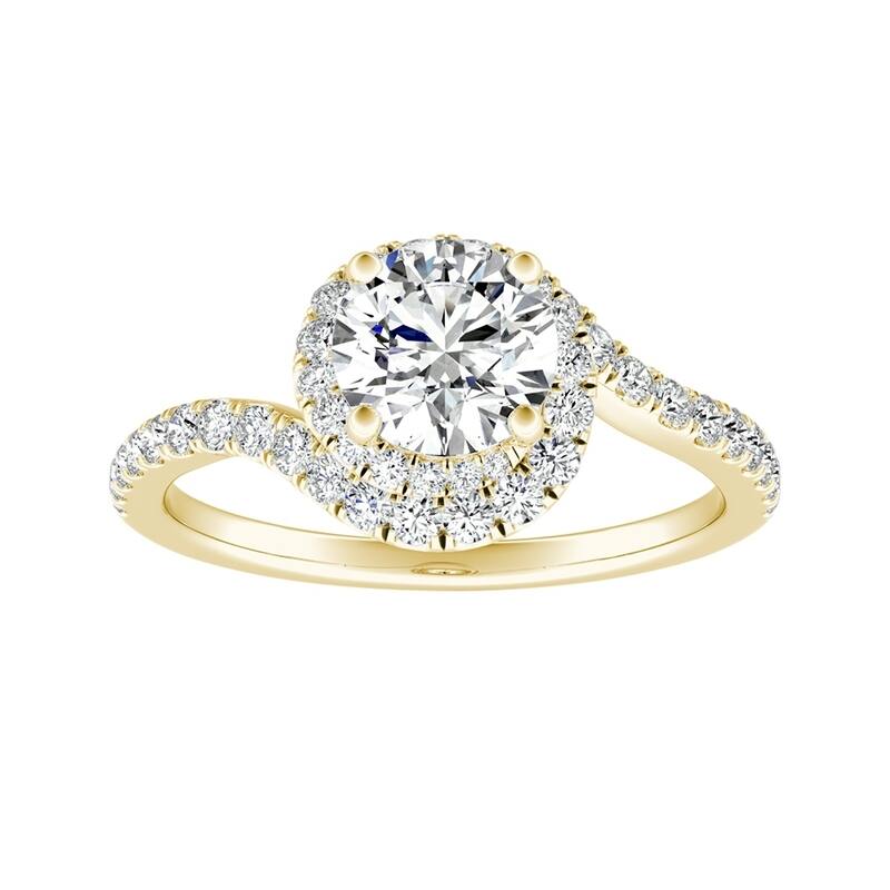 Auriya 14k Gold Round 1 carat TW Swirled Halo Diamond Engagement Ring (G-H, VS1-VS2) - 5.5 - Yellow