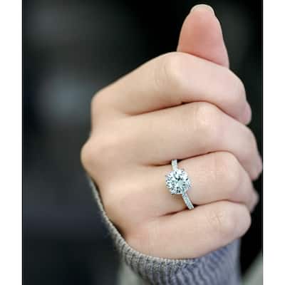 Kobelli 3 Carats Moissanite & Natural Diamond 14k Solid Gold Round Basket Cathedral Margaret Engagement Ring