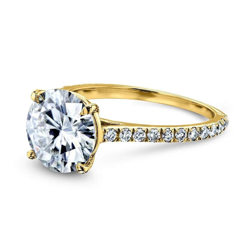Kobelli 3 Carats Moissanite & Natural Diamond 14k Solid Gold Round Basket Cathedral Margaret Engagement Ring