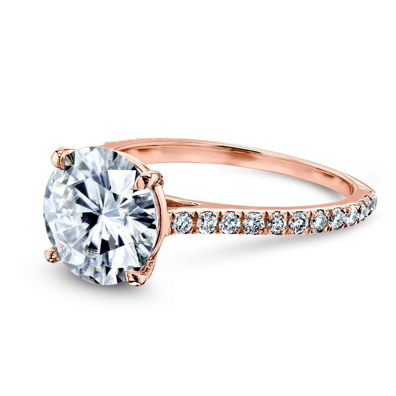 Kobelli 3 Carats Moissanite & Natural Diamond 14k Solid Gold Round Basket Cathedral Margaret Engagement Ring