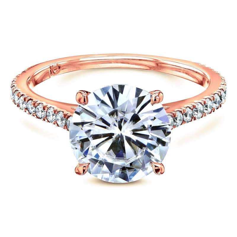 Annello by Kobelli 14k Gold 3 Carats (ct.tw) Basket Cathedral Round Brilliant-cut Moissanite and Diamond Ring (DEF/VS, GH/I)