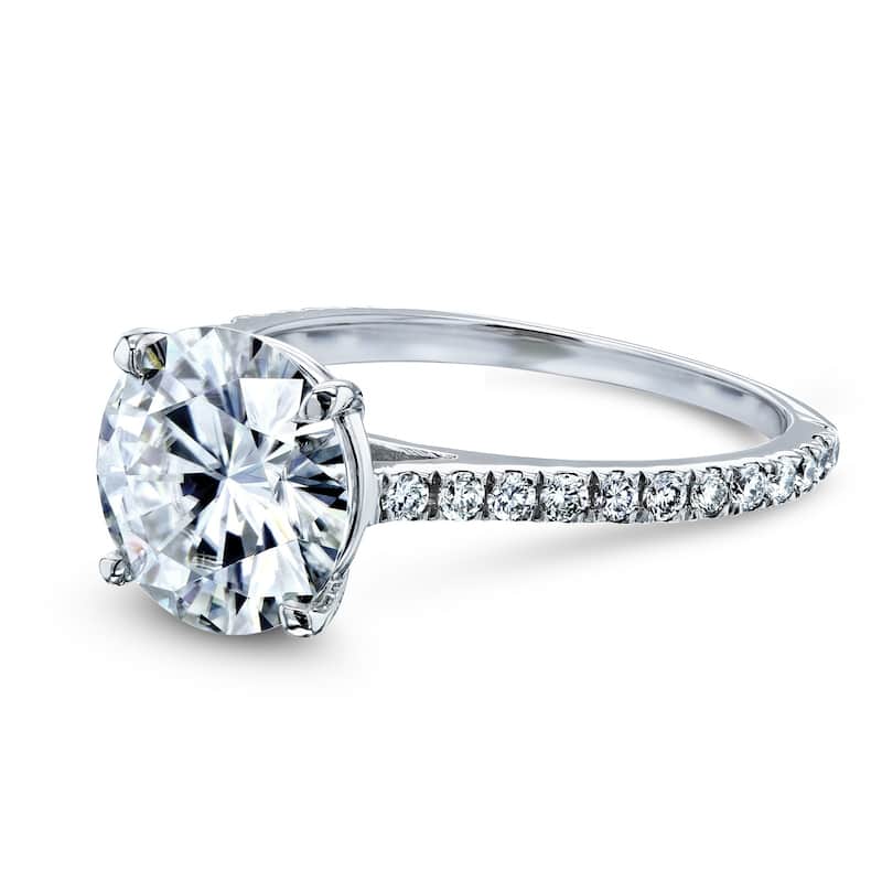Annello by Kobelli 14k Gold 3 Carats (ct.tw) Basket Cathedral Round Brilliant-cut Moissanite and Diamond Ring (DEF/VS, GH/I)
