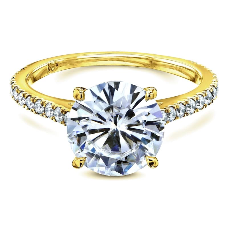 Annello by Kobelli 14k Gold 3 Carats (ct.tw) Basket Cathedral Round Brilliant-cut Moissanite and Diamond Ring (DEF/VS, GH/I)