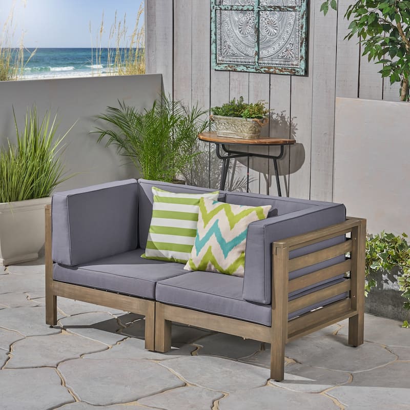 Oana Outdoor 2-seater Sectional Acacia Loveseat by Christopher Knight Home