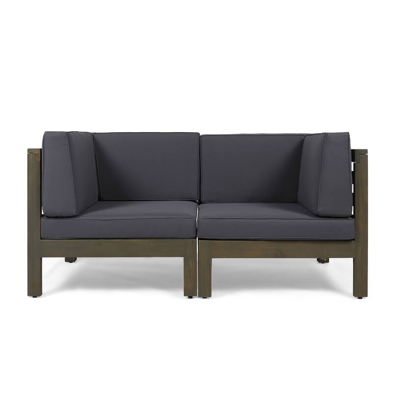 Oana Outdoor 2-seater Sectional Acacia Loveseat by Christopher Knight Home - gray + dark gray cushion