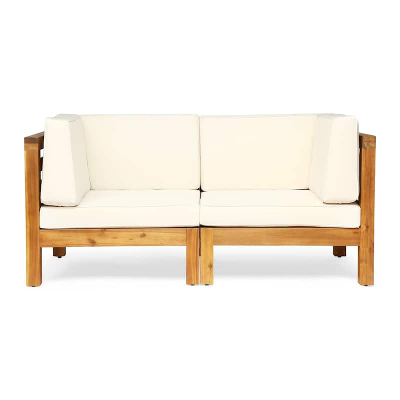 Oana Outdoor 2-seater Sectional Acacia Loveseat by Christopher Knight Home - teak + beige cushion