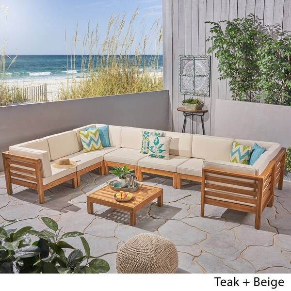 Shop Oana Outdoor 8 Seater Acacia Wood U Shaped Sectional Shop Oana Outdoor 8 Seater Acacia Wood U Shaped Sectional