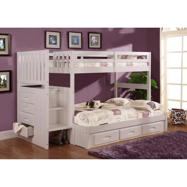 American Furniture Clics Model 0214 Tfw White Solid Pine American Furniture Clics Model 0214 Tfw White Solid Pine Mission Staircase Twin Full Bunk Bed With 7 Drawers On Free Shipping Today