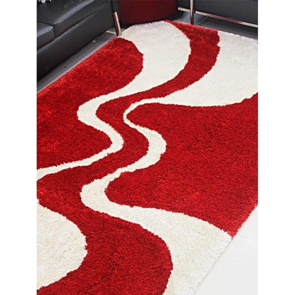 Shop Hand Tufted Shag Area Rug Contemporary Red White Overstock