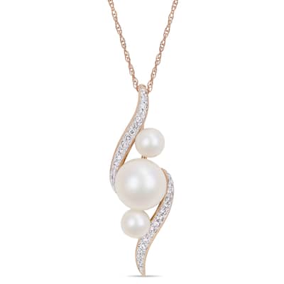 Miadora 10k Rose Gold Cultured Freshwater Pearl 1/8ct TDW Diamond Swirl Drop Necklace