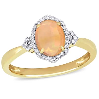 Miadora 10k Yellow Gold Ethiopian-Opal and 1/8ct TDW Diamond Halo Ring