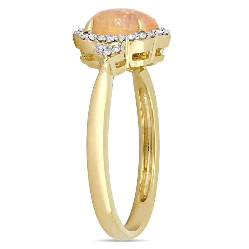 Miadora 10k Yellow Gold Ethiopian-Opal and 1/8ct TDW Diamond Halo Ring